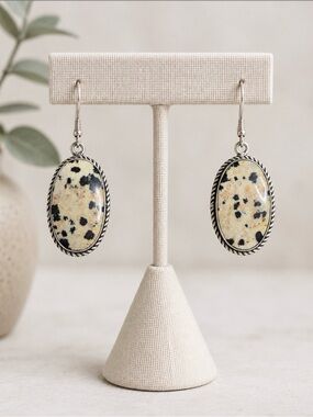 🤩Earrings Genuine Dalmatian Jasper Silver Dangle Gemstone